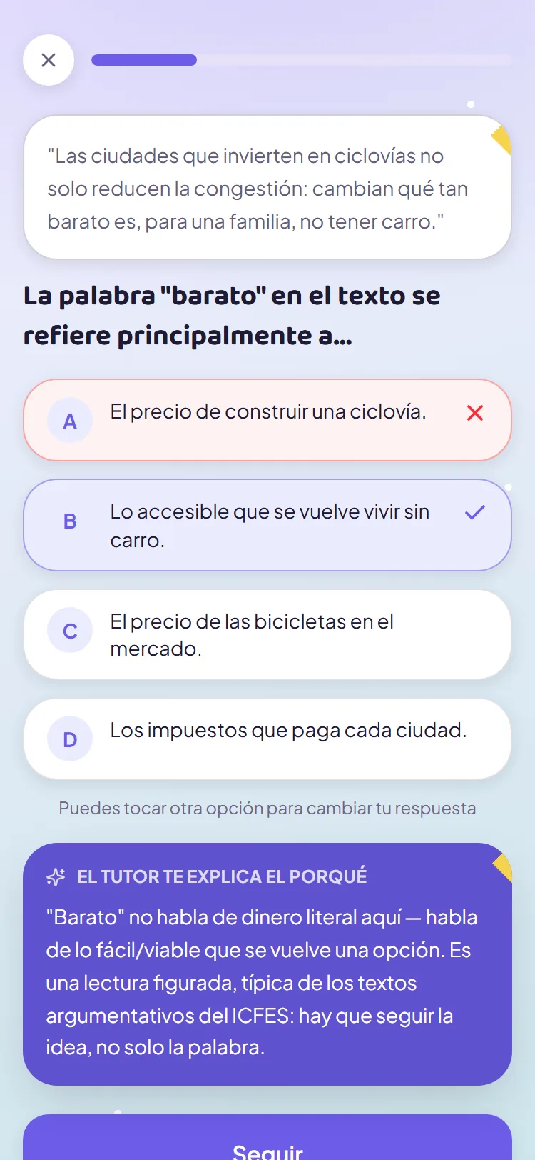El Tutor explica por qué la respuesta correcta es la correcta